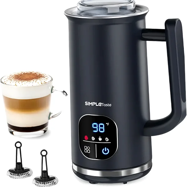 LED touch 4‑in‑1 milk steamer with magnetic whisk and digital display